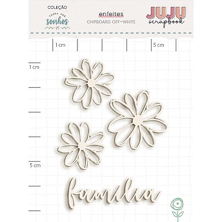 Coleção Terra dos Sonhos - Chipboard Off-white Flores e Familia - Juju Scrapbook