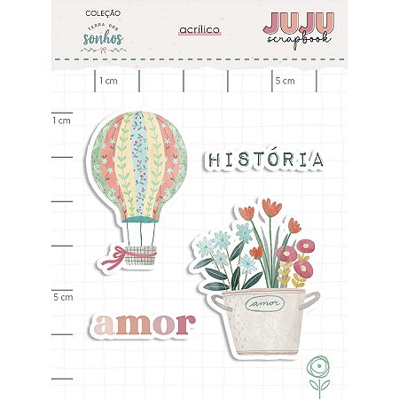 Coleção Terra dos Sonhos - Acrílico Impresso Colorido Balão - Juju Scrapbook