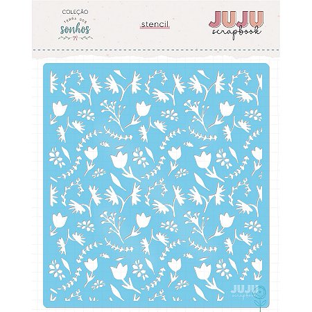Coleção Terra dos Sonhos - Stencil Bosque de Flores - Juju Scrapbook