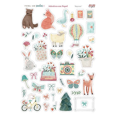 Coleção Terra dos Sonhos - Adesivos em papel Raposa - Juju Scrapbook