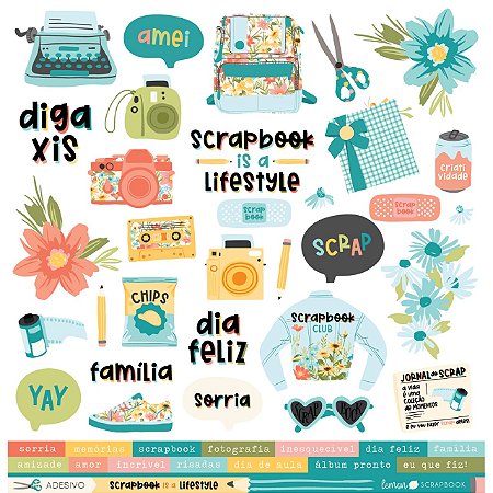 Coleção SCRAPBOOK IS A LIFESTYLE - Cartela de Adesivo 30 x 30cm - Lemon Scrapbook