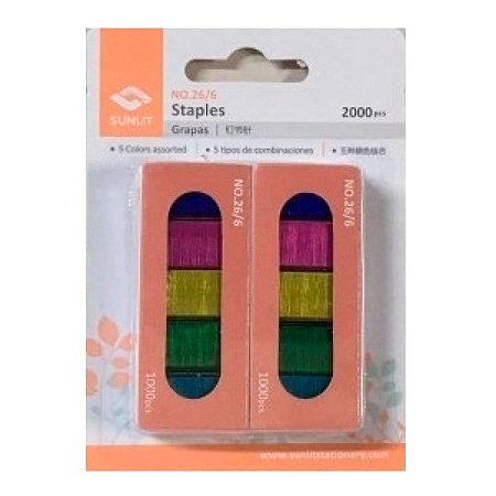 Grampos de Metal Color c/2000 pcs - 26/6 - REF: 26/6-0102 - Sunlit