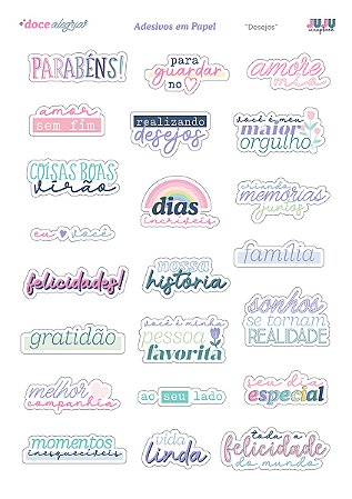 Coleção Doce Alegria - Adesivos em papel Desejos - Juju Scrapbook