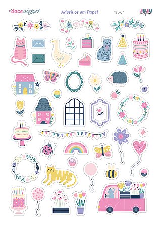 Coleção Doce Alegria - Adesivos em papel Bolo - Juju Scrapbook