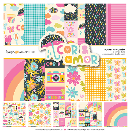 Coleção COR & AMOR - Pocket Kit 6 folhas - Bl 30,5 x 30,5 - Lemon Scrapbook