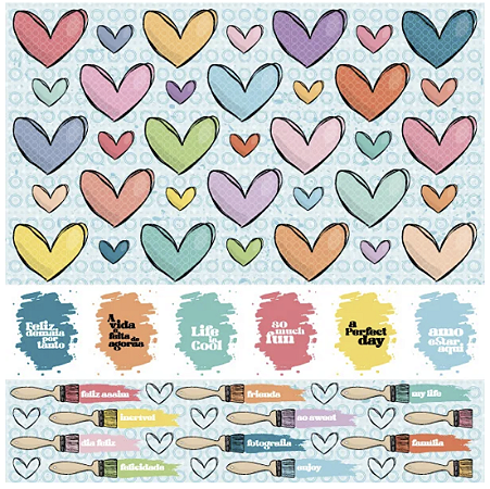 Coleção TODAS AS CORES - Folha Corações e Coraçõezinhos - Goodies