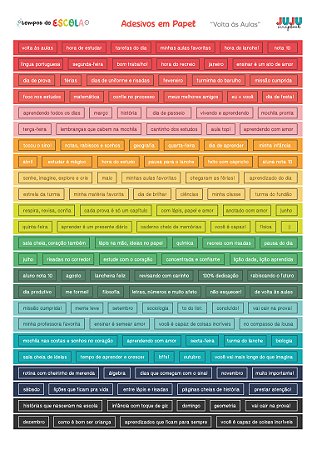 Coleção Tempos de Escola - Cartela de Adesivos em papel - Volta às Aulas - Juju Scrapbbok