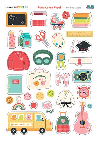 Coleção Tempos de Escola - Adesivos em papel - Hora da Escola - Juju Scrapbook