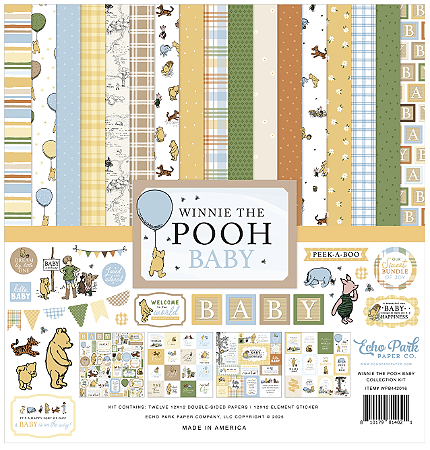 Kit Collection Winnie The Pooh Baby - Bloco 30,5x30,5 + Adesivos - EchoPark