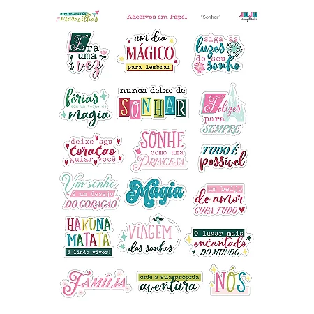 Coleção Um Mundo de Maravilhas - Cartela de Adesivos em papel - Sonhar - Juju Scrapbook