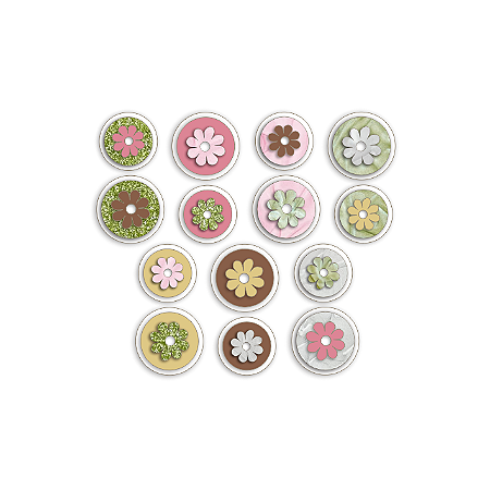 Colecao JARDIM DE PAPEL - Acrilico Dots - MARGARIDAS (14pçs) - Carina Sartor