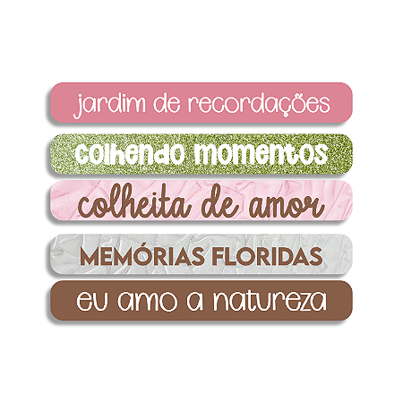 Colecao JARDIM DE PAPEL - Títulos em Acrílico - PLAQUINHAS (5pçs) - Carina Sartor