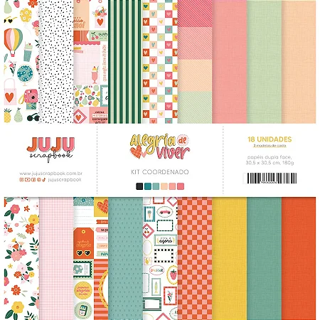 Coleção Alegria de Viver - Kit Coordenado - Bloco 30,5x30,5cm - JUJU Scrapbook