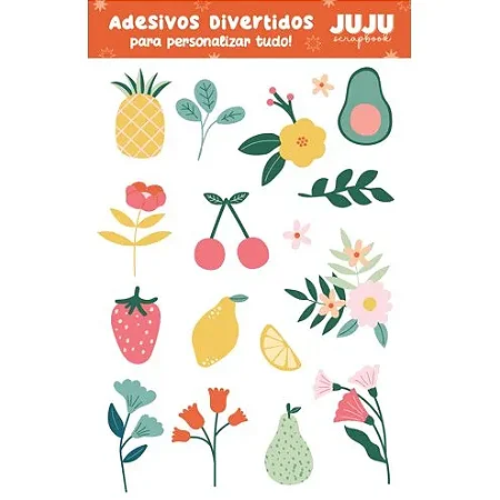 Coleção Alegria de Viver - Cartela de Adesivos DTF Uv - ABACAXI - JUJU Scrapbook