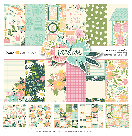 Coleção Jardim - Pocket Kit 6 folhas - Bl 30,5 x 30,5 - Lemon Scrapbook