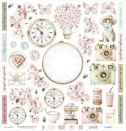 Coleção Doce Maria 2  -  Folha RECORTES FLORES e RELÓGIOS - Decore Crafts