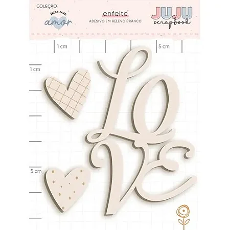 Coleção Feito com Amor - Adesivo em Chipboard Branco - LOVE - Juju Scrapbook