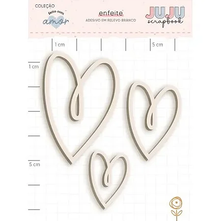 Coleção Feito com Amor - Adesivo em Chipboard Branco - CORAÇÕES - Juju Scrapbook