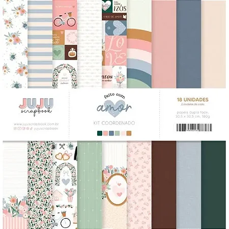 Colecao Feito com Amor - Kit Coordenado (Bloco 30,5 x 30,5cm) - Juju Scrapbook