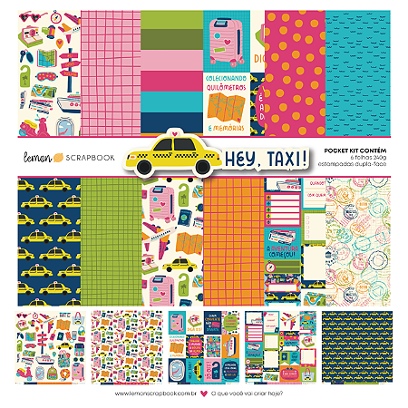 Coleção Hey, Taxi - Pocket Kit 6 folhas - Bl 30,5 x 30,5 - Lemon Scrapbook
