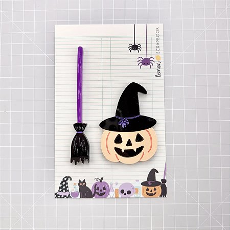 Coleção  HALLOWEEN - Acrílico Vassoura + Abóbora - Lemon Scrapbook