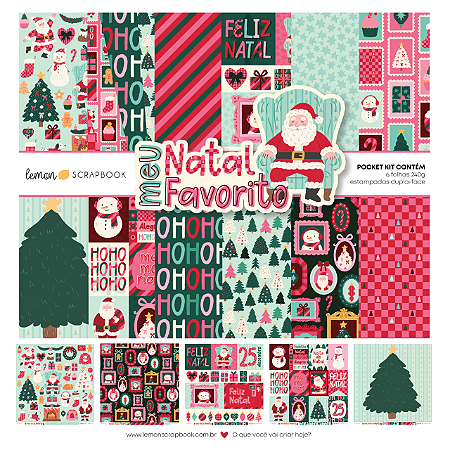 Coleção MEU NATAL FAVORITO - Pocket Kit 6 folhas - Bl 30,5 x 30,5 - Lemon Scrapbook