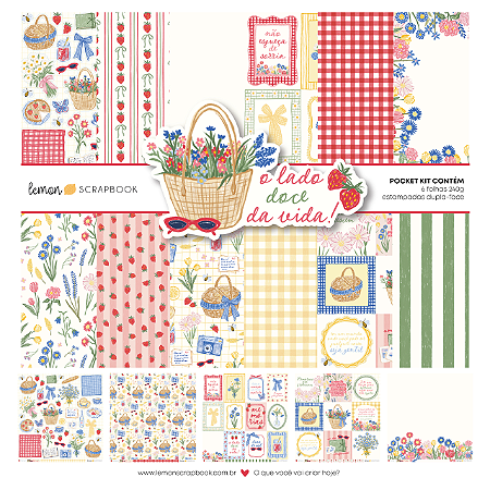 Coleção O LADO DOCE DA VIDA - Pocket Kit 6 folhas - Bl 30,5 x 30,5 - Lemon Scrapbook
