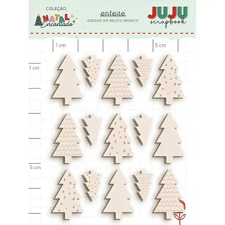 Coleção Natal Encantado - Aplique em Chipboard Branco adesivado - ÁRVORES FESTIVAS - Juju Scrapbook