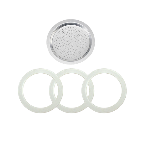 Kit Bialetti 3 borrachas + 1 filtro 2 xicaras original importado Ø externo 5cm Ø interno 4,2cm