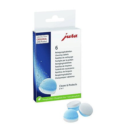 Pastilhas tabletes de limpeza desengordurante cafeteira jura 3 fases 6 unidades