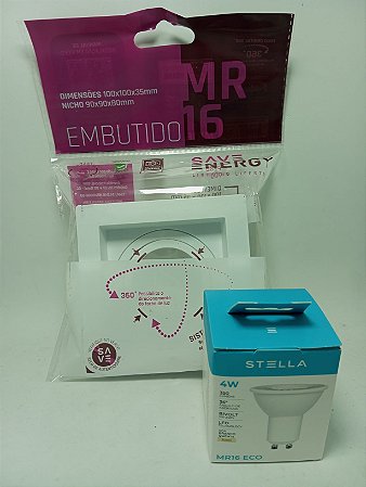 Kit 3 x Spot Dicróica Save Energy + Lâmpada Dicróica 4W 3000K Stella