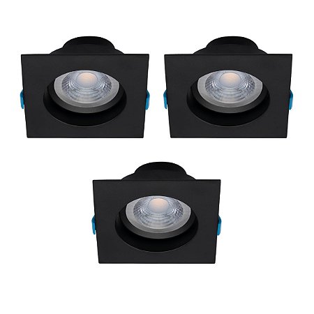 Kit 3 x Embutido Spot Quadrado 7W 3000K Preto Stella