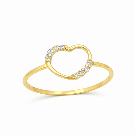 Anel em Ouro 18K Coração Vazado com Diamantes