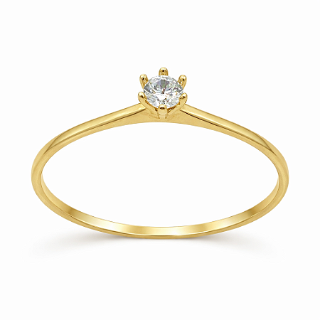 Anel em Ouro 18k Solitário com Zircônia Redonda
