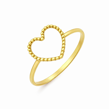 Anel em Ouro 18K Coração Vazado Fio Bolinha