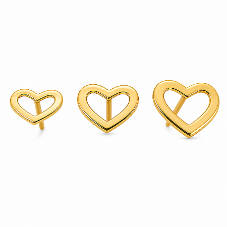 Brinco em Ouro 18k Trio de Coração Vazado