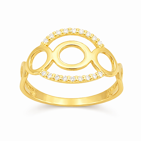 Anel em Ouro 18K 3 Círculos Vazados com Diamantes