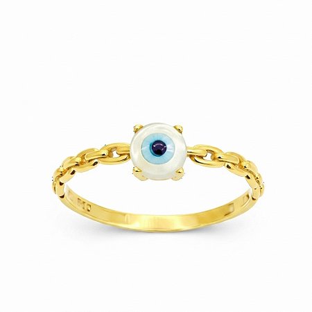 Anel em Ouro 18K Olho Grego Fio Corrente