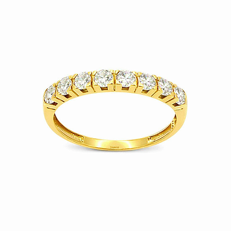 Anel em Ouro 18k Meia Aliança com Zircônias