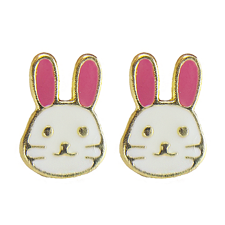 Brinco em Ouro 18k Coelho Esmaltado Infatil