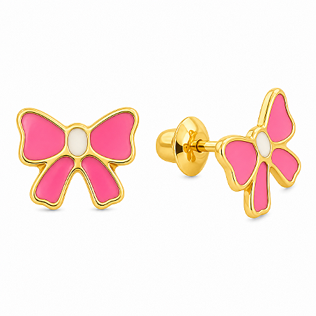 Brinco em Ouro 18k Laço Esmaltado Infantil