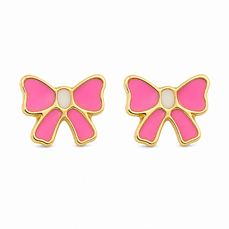 Brinco em Ouro 18k Laço Esmaltado Infantil