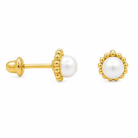 Brinco em Ouro 18k Pérola com Aro Fio Bolinha Baby