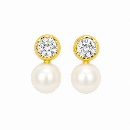 Brinco em Ouro 18k Pérola com Zircônias Baby