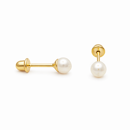 Brinco em Ouro 18k Pérolas Brancas Redondas