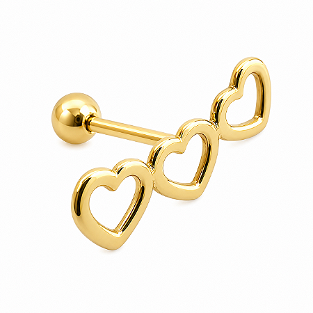 Piercing em Ouro 18K Coração Triplo Vazado