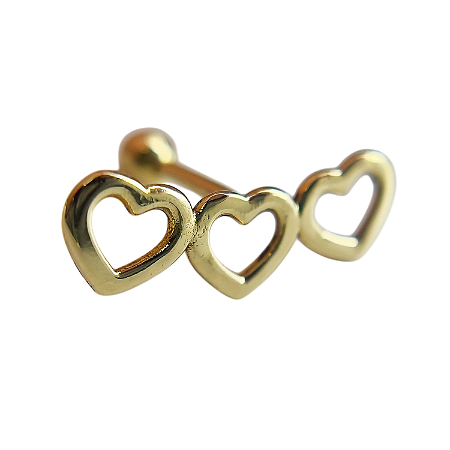 Piercing em Ouro 18K Coração Triplo Vazado