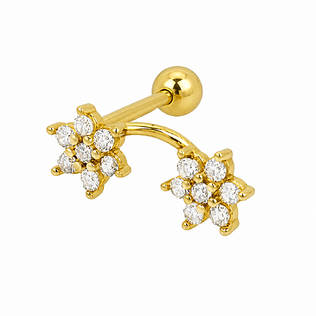Piercing em Ouro 18K Flôr Dupla com Zircônias