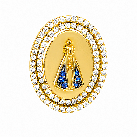 Pingente em Ouro 18K Nossa Senhora Aparecida com Zircônia