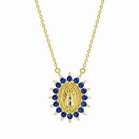 Gargantilha em Ouro 18K Nossa Senhora Aparecida Oval com Zircônia